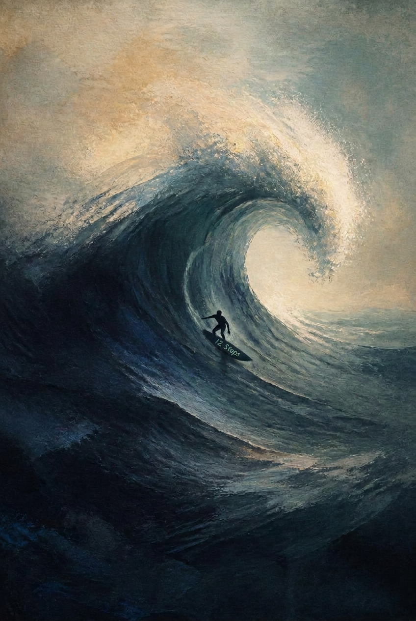 A lone surfer riding inside a great curling wave